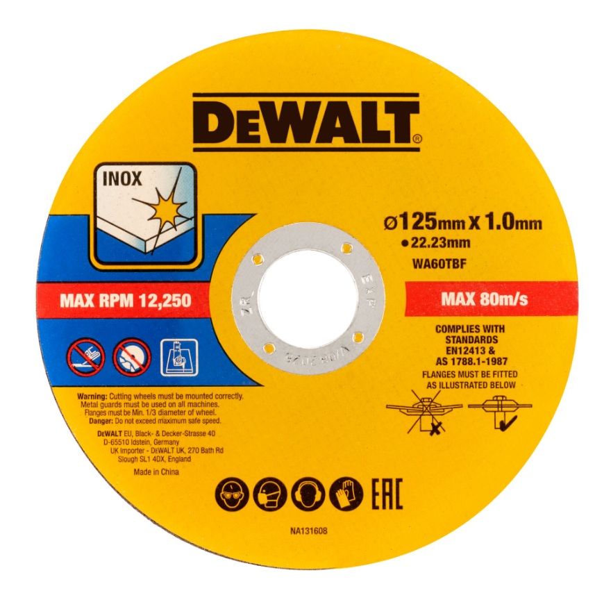 Abrazyvinis pjovimo diskas DeWalt DT20594-QZ; 125x22,23x1,0 mm; 25 vnt.