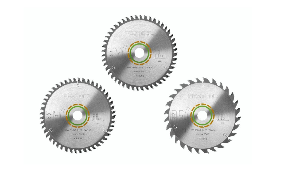 Pjovimo diskai Festool 578565; 160x20x2,2 mm; Z48/Z28; 5°/15°; 3 vnt.
