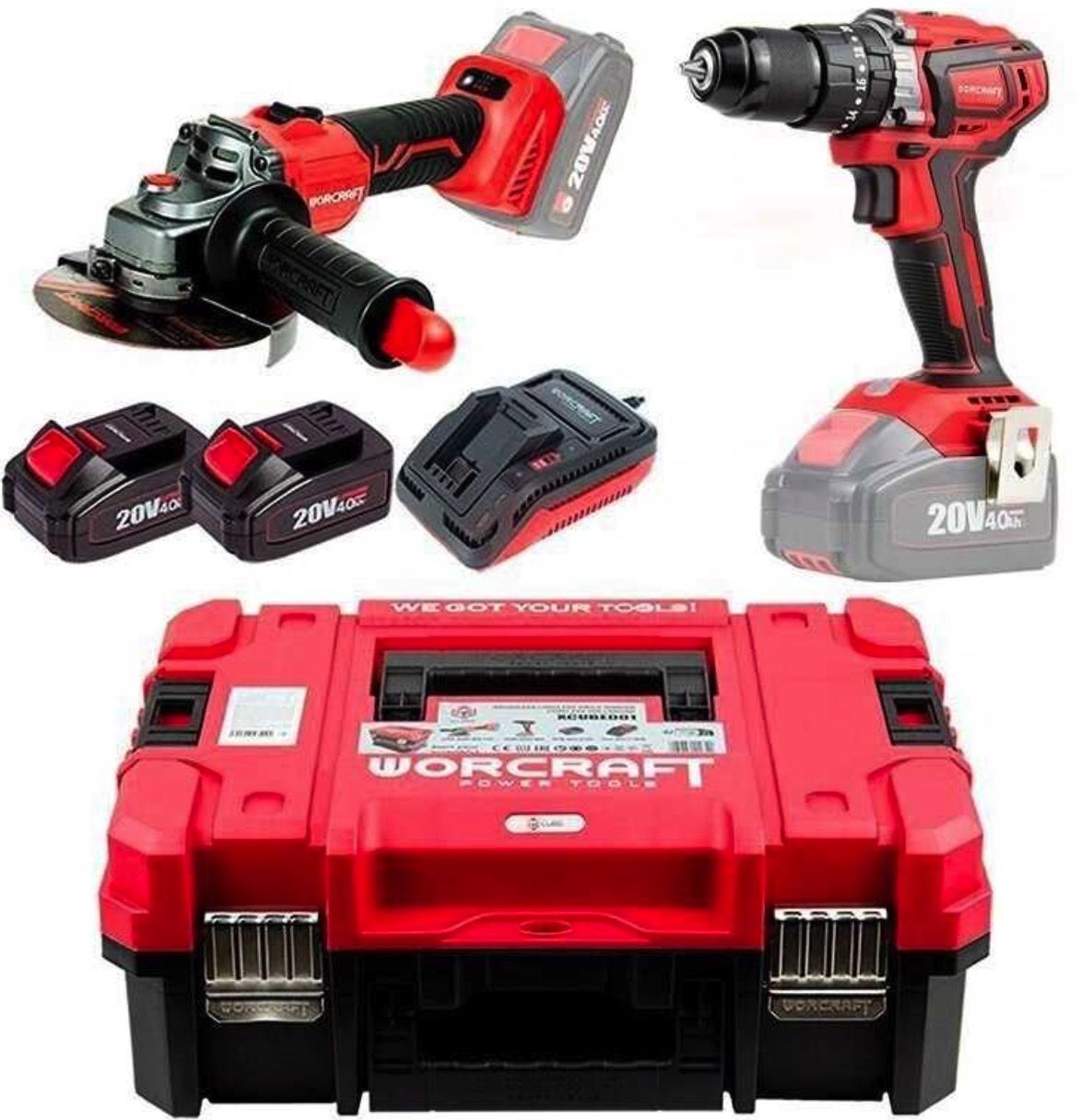 Įrankių rinkinys Worcraft XCUBE001 (CHD-S20LiBA + CAG-S20LiBS-125); 20 V; 2x4,0 Ah akum.