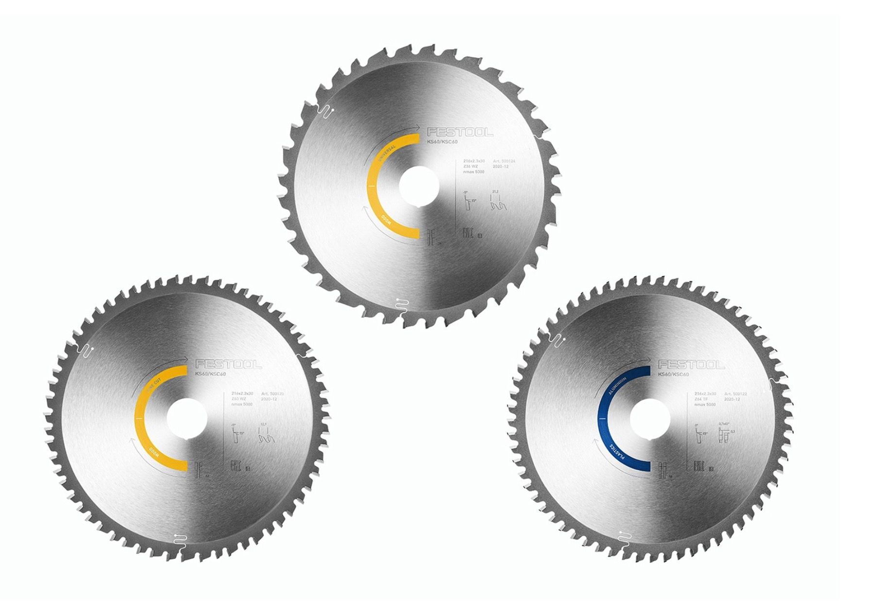 Pjovimo diskai Festool 578569; 216x2,3x30,0 mm; Z60/Z36/TF64; -5°/0°; 3 vnt.