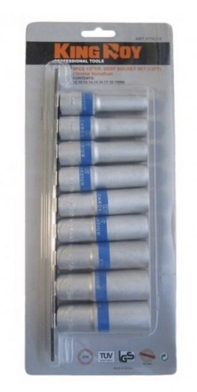 Sukimo galvučių komplektas KingRoy KR317619; 1/2''; 9 vnt.