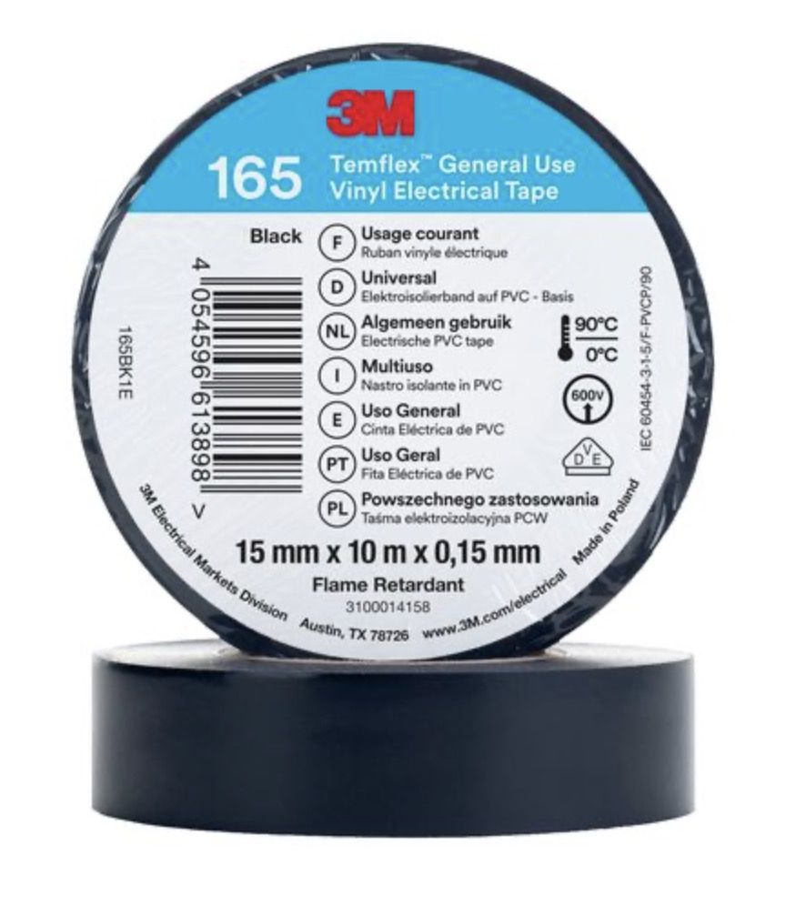 Izoliacinė juosta 3M Temflex 165; 15 mm; 10 m; juoda