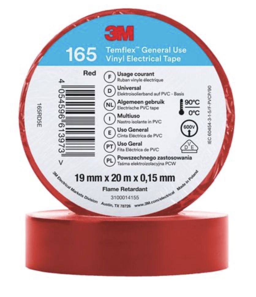 Izoliacinė juosta 3M Temflex 165; 19 mm; 20 m; raudona