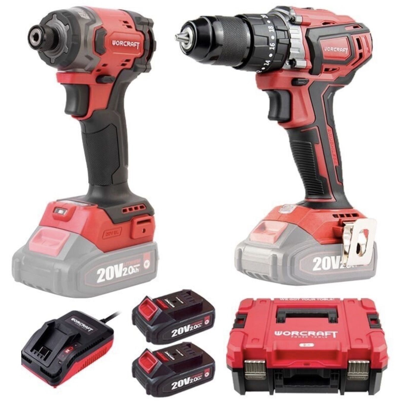 Įrankių rinkinys Worcraft XCUBE030 (CHD-S20LiBA + CIS-S20LiB-260); 20 V; 2x2,0 Ah akum.