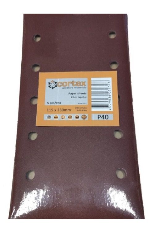 Šlif. popierius vibro šlifuokliui Cortex 31421; 115x230 mm; P180; 5 vnt.
