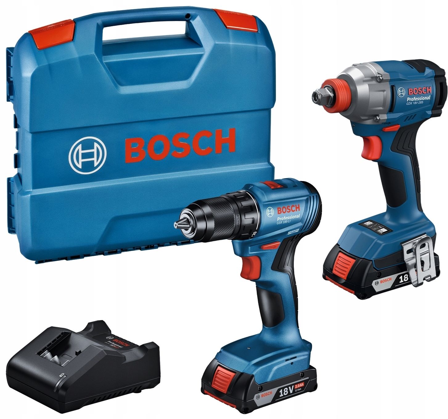Įrankių rinkinys Bosch 06019N2123 (18V-285 + GSR 185-LI); 18 V; 2x2,0 Ah akum.
