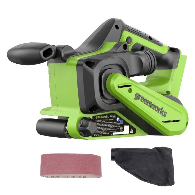 Juostinis šlifuoklis Greenworks GD24BELSND; 24 V (be akumuliatoriaus ir pakrovėjo)