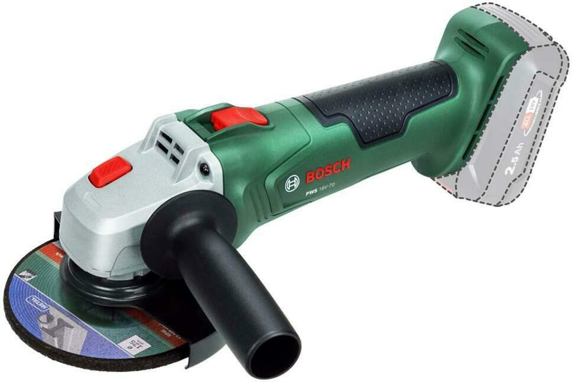 Akumuliatorinis kampinis šlifuoklis Bosch PWS 18V-70; 125 mm (be akumuliatoriaus ir pakrovėjo)