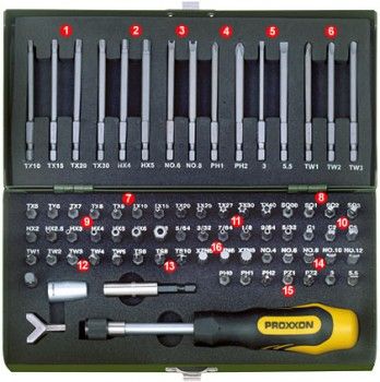 Galvučių komplektas Proxxon 1/4'' 75 dalių