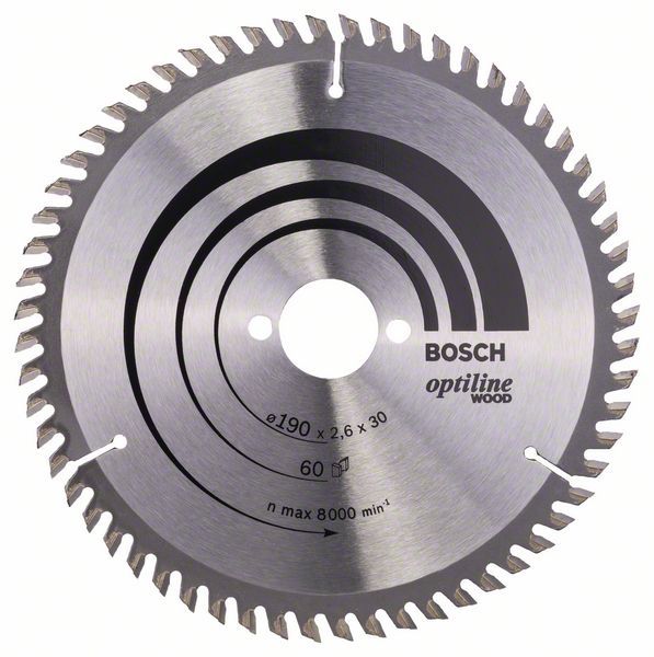 Pjovimo diskas medienai Bosch OPTILINE WOOD; 190x2,6x30,0 mm; Z60; 15°  
