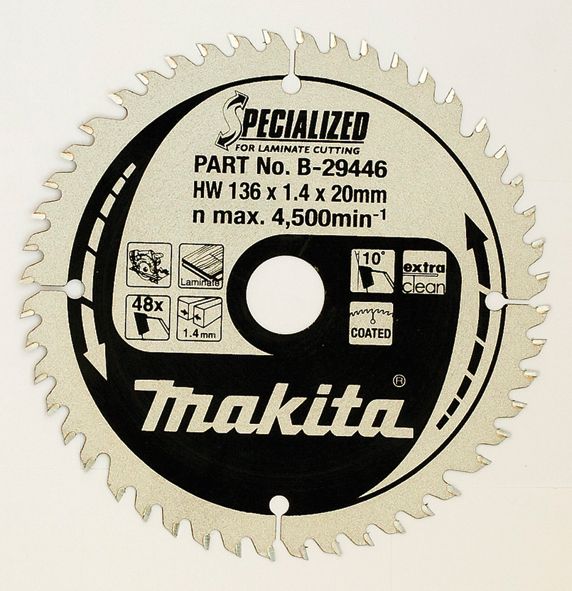 Pjovimo diskas laminatui Makita; 136x1,4x20,0 mm; Z48; 10°  
