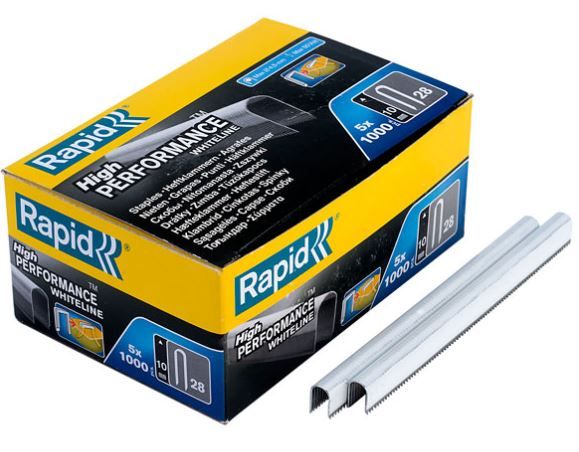 Kabės Rapid; 10 mm; 5000 vnt.; tipas 28; baltos galvanizuotos