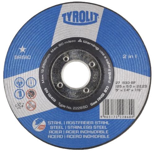 Šlifavimo diskas Tyrolit A 30 BF; 125x6 mm; 1 vnt.