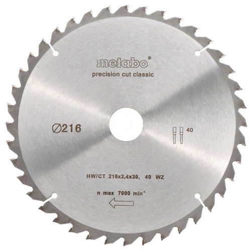 Pjovimo diskas medienai Metabo Classic; 216x2,4x30,0 mm; Z40; -5°  