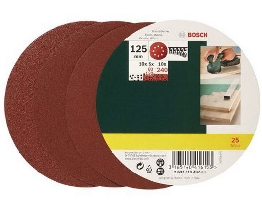 Šlif. popierius 125 mm; K80-K240; 25 vnt.