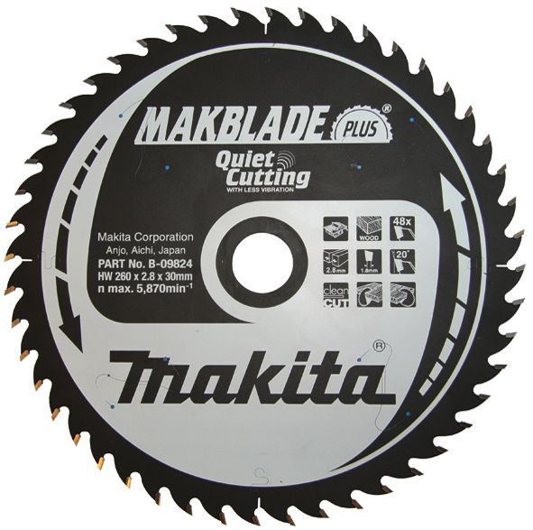 Pjovimo diskas medienai Makita; 260x2,8x30,0 mm; Z48; 20°  