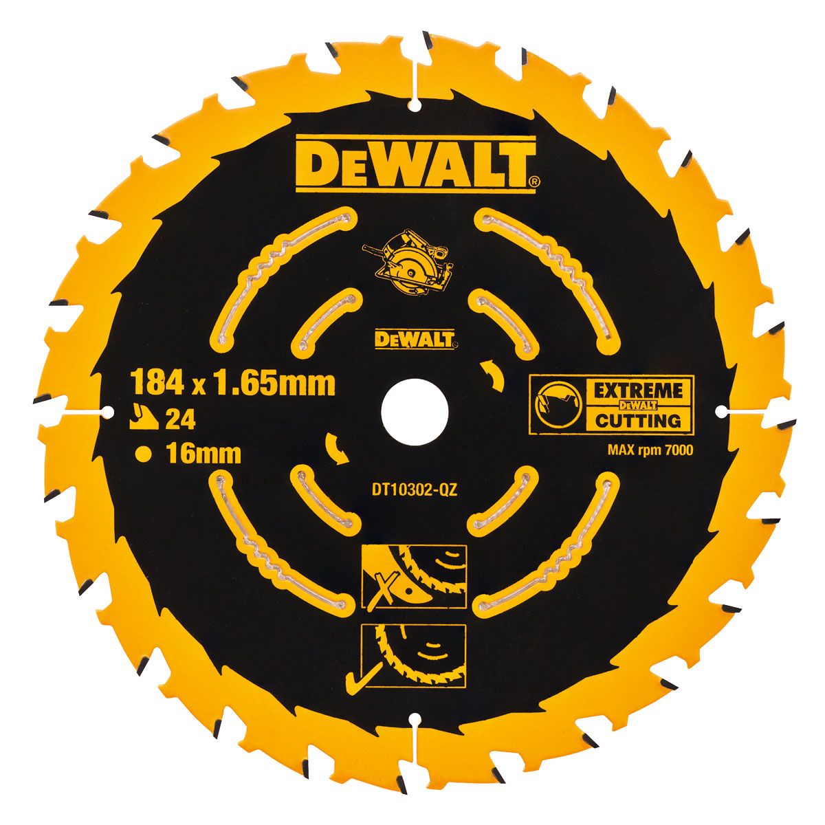 Pjovimo diskas medienai DeWalt Extreme; 184x1,65x16,0 mm; Z24; 5°  