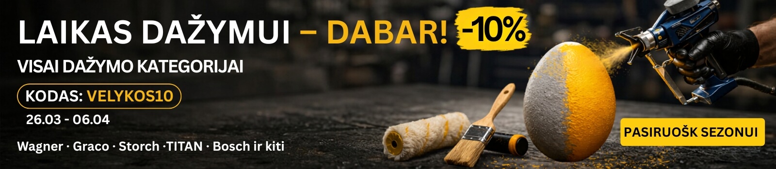 -10% dažymo kategorijai su kodu VELYKOS10